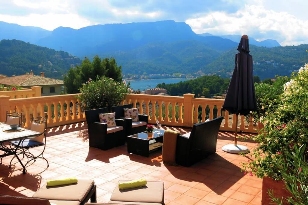 Apartamento en el Puerto de Sóller con gran terraza privada y vistas al mar. Piscina comunitaria. Localizado en un zona tranquila y muy soleada. Wifi gratis disponible. Parking. Exterior foto